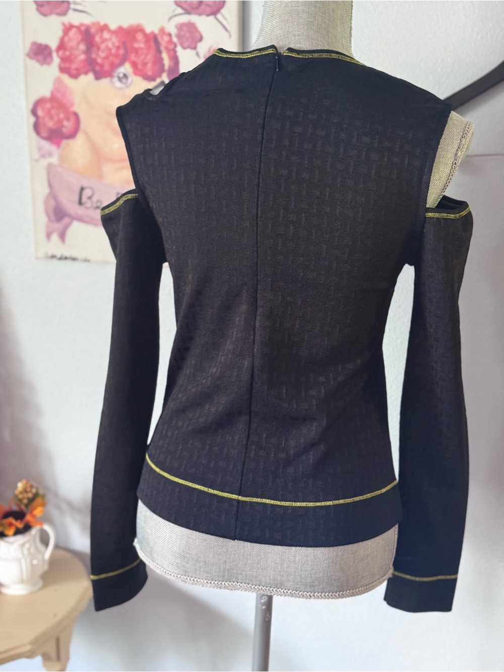 Ganni jersey blouse cutout cold shoulder long sleeve black top M/38 NWT - Picture 6 of 16